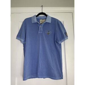Fire + Ice Men's M Polo Shirt Blue Short Sleeve Embroidered Logo Vintage